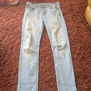 Levis Slimming Skinny Light Wash Distressed Jeans High Waisted Sz 28"